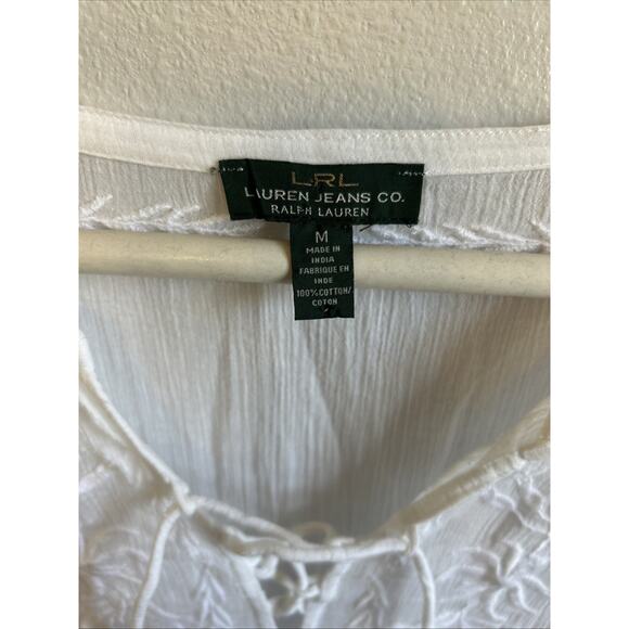 LRL Lauren Jeans Embroidered Sheer Blouse Fairy Bridal Coverup Tunic Peasant Med - Picture 7 of 9